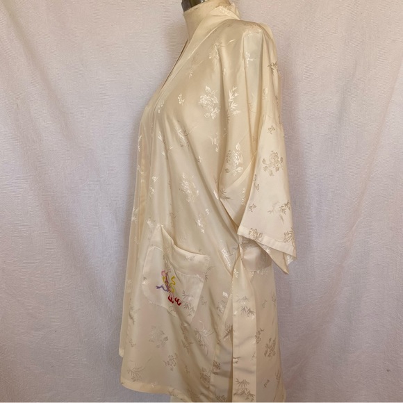 NWT silk ivory hand embroidered golden dragon  kimono robe - Picture 5 of 9
